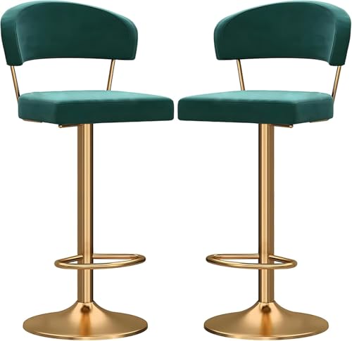 Counter Heighing Stools Moderne Barstühle Counter Height Barhocker Set von 2, bequemer Samtfrühstück in Islandhocker, hohlen Rückenlehne und Fußstütze, Heben von Schwenkbarpool (schwarz, 65-80 cm) von FDTMGW