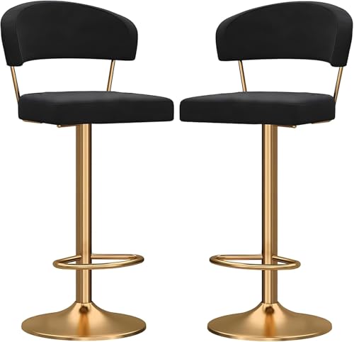 Counter Heighing Stools Moderne Barstühle Counter Height Barhocker Set von 2, bequemer Samtfrühstück in Islandhocker, hohlen Rückenlehne und Fußstütze, Heben von Schwenkbarpool (schwarz, 65-80 cm) von FDTMGW