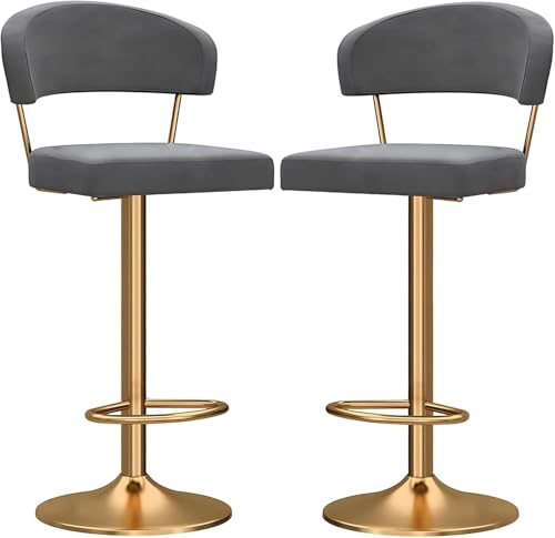 Counter Heighing Stools Moderne Barstühle Counter Height Barhocker Set von 2, bequemer Samtfrühstück in Islandhocker, hohlen Rückenlehne und Fußstütze, Heben von Schwenkbarpool (schwarz, 65-80 cm) von FDTMGW
