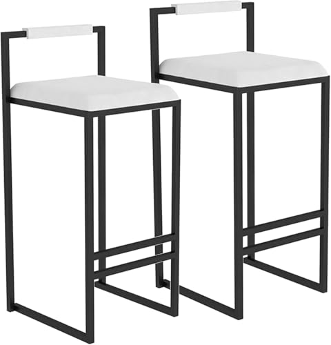 FDTMGW Bar Stuhlstuhl Set von 2, Set von 2 Quadratkuschelhohen Hockern mit Rückenlehne, Samt, Barhockerstuhl für Frühstück Island Counter High Stools (weiß, 66 cm) von FDTMGW