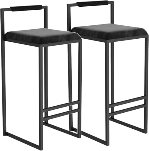 FDTMGW Bar Stuhlstuhl Set von 2, Set von 2 Quadratkuschelhohen Hockern mit Rückenlehne, Samt, Barhockerstuhl für Frühstück Island Counter High Stools (weiß, 66 cm) von FDTMGW