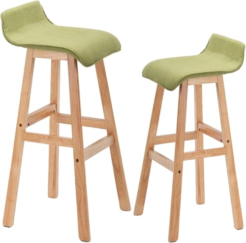 FDTMGW Barhocker 2 PCs Massivholzstuhl mit Rückenlehne, Fußstütze und Abnehmbarer Leinensitzabdeckung (Khaki, 65 cm) von FDTMGW