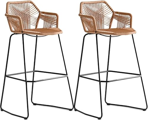 FDTMGW Barhocker 2 -teilige Set, Barhockerhöhe 25,9 Zoll, Wohnungsstaatshocker mit Fußmännchen -Rückenlehre Rattan Wicker Bar Stuhl Stühle für die Kitchen Bar Cafe Breakfast Theke, 2 Set 2 von FDTMGW