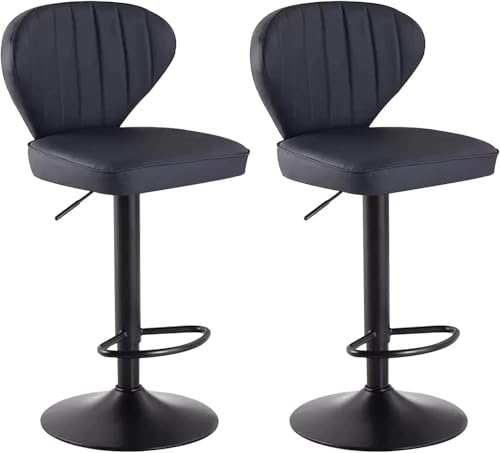 FDTMGW Barhocker Set von 2 verstellbaren Schwenk Lederstangenhocker mit Rücken und Fußstütze, Counterheighocker (braun) von FDTMGW