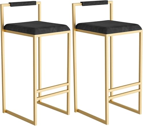 FDTMGW Counter Heighing Stools Counter Height Bar Stools Set von 2, samtpolsterte Barhocker, Frühstücksstühle, Barstühle mit hohlen Rückenlehne für Pub, Cafe (schwarz, 55 cm/21,6 '') von FDTMGW
