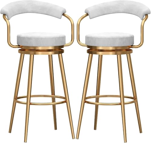 FDTMGW Counter Heighing Stools Moderne Barhocker Set von 2, drehbares Frühstück Esshocker Stuhl für Kücheninsel Counter Velvet Heighthocker mit Rückenlehne und Metallrahmen (Blau, 65 cm) von FDTMGW