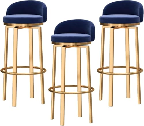FDTMGW Counter Heighing Stuhl Counter Height Bar Stools Set von 3, gepolsterte Samt -Schwenkbarpools mit Rückenlehre und Fußstützen, nordisch leichte Luxus -Komfortkücheninselhocker (grün, 65 cm) von FDTMGW