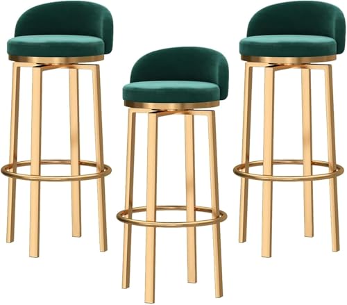 FDTMGW Counter Heighing Stuhl Counter Height Bar Stools Set von 3, gepolsterte Samt -Schwenkbarpools mit Rückenlehre und Fußstützen, nordisch leichte Luxus -Komfortkücheninselhocker (grün, 65 cm) von FDTMGW
