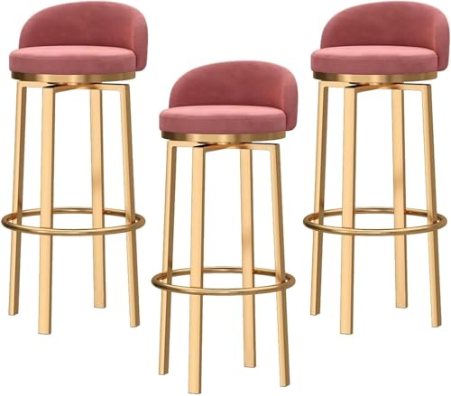 FDTMGW Counter Heighing Stuhl Counter Height Bar Stools Set von 3, gepolsterte Samt -Schwenkbarpools mit Rückenlehre und Fußstützen, nordisch leichte Luxus -Komfortkücheninselhocker (grün, 65 cm) von FDTMGW