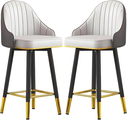 FDTMGW Counter Height Stools Bar Stools Set aus 2 PU Lederpolsterten Hochstuhl, Küchen -Essbarhosen mit Big Backgerast & Fußstütze und Metallbeine für Bistro, Restaurants Island Chairs (E, 55) von FDTMGW