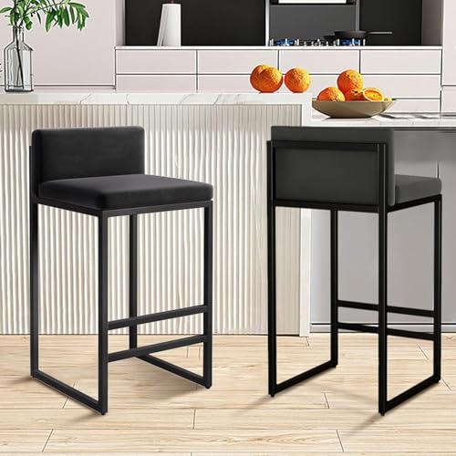 FDTMGW Counter Height Stools Bar Stools Set von 2, Barstühle mit Fußstützen Kitchen Café Stuhl Velvet Polstermetallrahmen für Kitchen Island Home Pub 75 cm (schwarz, 75 cm) von FDTMGW