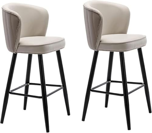 FDTMGW Counter Height Stools Bar Stuhlset 2, Counter High Stools mit Armlehne und Rücken, Luxus -PU -Leder -Barhocker mit Samtsitz für Bistro Dining Breakfast Kitchen Island (E, 75 cm) von FDTMGW