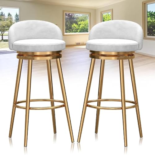 FDTMGW Counter Height Stools Barhocker Set von 2 Schwenkkolbenhöhe Barhocker mit Rücken und Fußstütze, Luxus Samt Bar Stühle Moderne Küchenfrühstück Islandhocker (Grey, 75 cm) von FDTMGW
