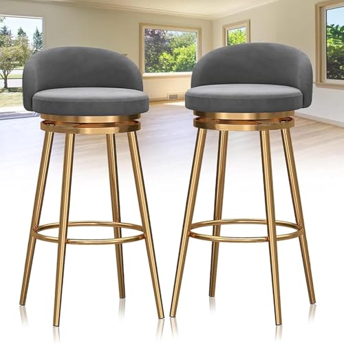 FDTMGW Counter Height Stools Barhocker Set von 2 Schwenkkolbenhöhe Barhocker mit Rücken und Fußstütze, Luxus Samt Bar Stühle Moderne Küchenfrühstück Islandhocker (Grey, 75 cm) von FDTMGW