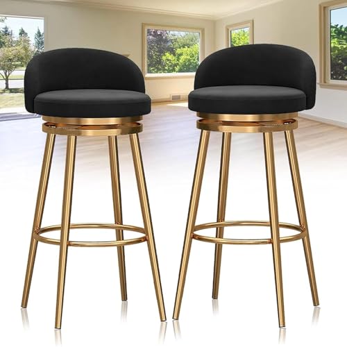 FDTMGW Counter Height Stools Barhocker Set von 2 Schwenkkolbenhöhe Barhocker mit Rücken und Fußstütze, Luxus Samt Bar Stühle Moderne Küchenfrühstück Islandhocker (Grey, 75 cm) von FDTMGW