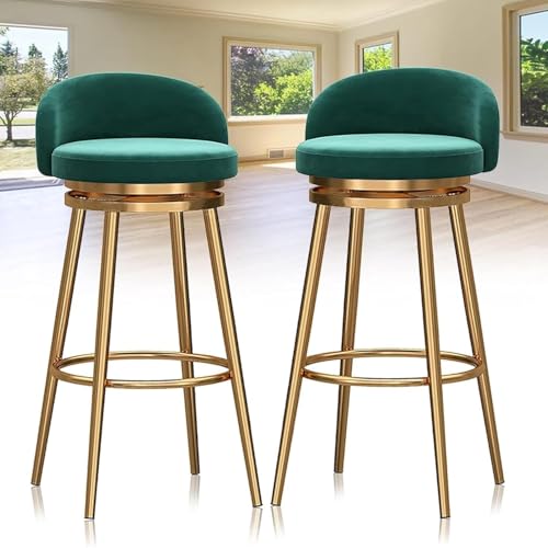 FDTMGW Counter Height Stools Barhocker Set von 2 Schwenkkolbenhöhe Barhocker mit Rücken und Fußstütze, Luxus Samt Bar Stühle Moderne Küchenfrühstück Islandhocker (Grey, 75 cm) von FDTMGW