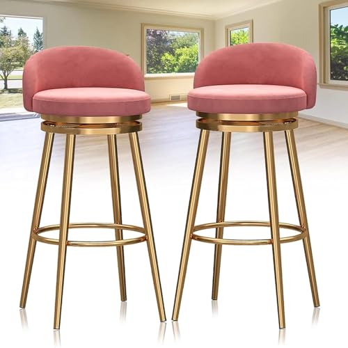 FDTMGW Counter Height Stools Barhocker Set von 2 Schwenkkolbenhöhe Barhocker mit Rücken und Fußstütze, Luxus Samt Bar Stühle Moderne Küchenfrühstück Islandhocker (Grey, 75 cm) von FDTMGW