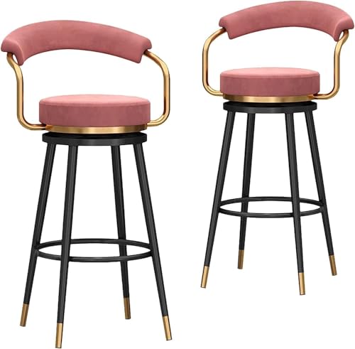FDTMGW Counter Heighthools 65 cm Counter Height Bar Stools Set aus 2 Samt 360 ?? Schwenkbarhofen mit Rücken- und Metallbeinen Polsterte Stühle für das Restaurant für Heim-/Kücheninsel (Pink, 75 cm) von FDTMGW
