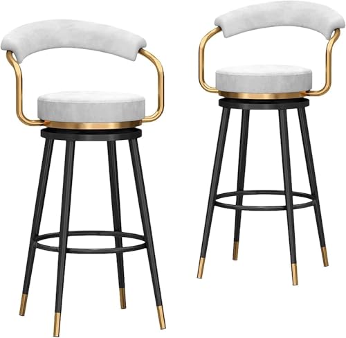 FDTMGW Counter Heighthools 65 cm Counter Height Bar Stools Set aus 2 Samt 360 ?? Schwenkbarhofen mit Rücken- und Metallbeinen Polsterte Stühle für das Restaurant für Heim-/Kücheninsel (Pink, 75 cm) von FDTMGW