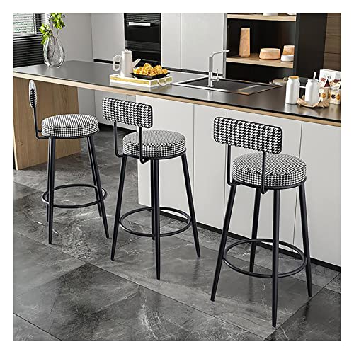 FDTMGW Küchenbarhocker -Set 3 Samt Frühstücksstuhlhocker, Küchenhocker mit Fester Höhe, Metallfußstütze (Gitter, Höhe 65 cm) von FDTMGW