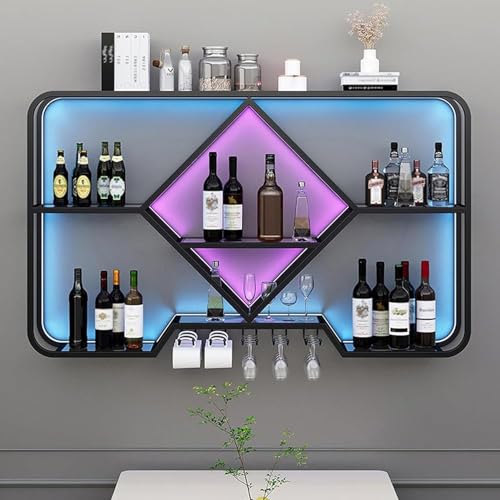 FDTMGW LED Light Wall Monted Wine Storage Display Rack mit Glashalter Multifunktional schwimmende Regale für Home Bar oder Restaurant Gold 140x20x70 cm von FDTMGW