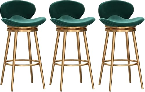 FDTMGW Moderne Velvet Bar Stools Set aus 2 weißen gepolsterten Küchentischhocker mit Rückenlehne 65 cm Sitzhöhe, Grün, 3pcs, Höhe: 65 cm von FDTMGW