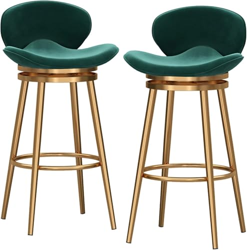 FDTMGW Moderne Velvet Bar Stools Set von 1 weißen gepolsterten Küchentischhocker mit Rückenlehne 65 cm Sitzhöhe, Grün, 2pcs, Höhe: 75 cm von FDTMGW