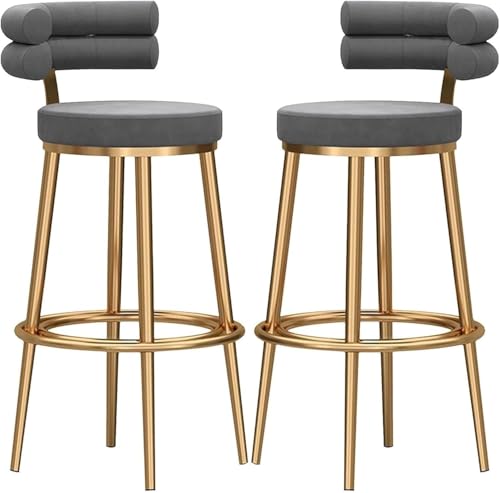 FDTMGW Stuhlhocker Set von 2 Barhockern Counter High Bar Stühle, samtdicke gepolsterte Kücheninselhocker, goldene Beine Barhocker mit geringer Rückenlehne zum Frühstück, Bistro (Pink, 65 cm) von FDTMGW