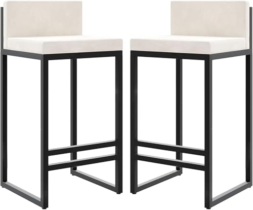 FDTMGW Stuhlhöhe Stuhl Moidyury Moderne Counterhöhe Barhocker mit Metallbasis und Fußstütze, Velve Polsterstuhlstühle für Kücheninsel-Set von 2-75 cm sitzender Höhe (weiß, 65 cm von FDTMGW