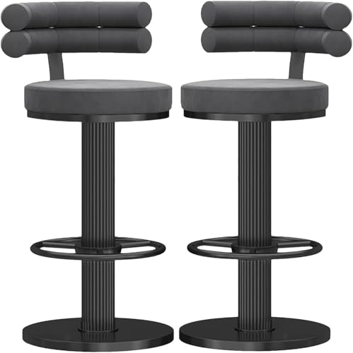 FDTMGW The Counter Heighthools Heavy Duty Barhocker mechanischer Lift Hochstuhl, Multifunktions-Samtzählerstühle, Kücheninselhocker mit rundem Sitz, gebogener Rückenlehne (weiß, 65-80 cm) von FDTMGW