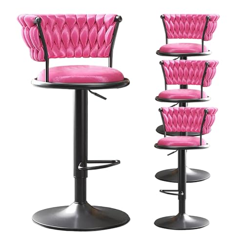 FDTMGW Velvet Bar Stools Set von 4 Zählerhöhe Barhocker mit Rücken -Schwenkstühlen mit schwarzer Basis Moderne verstellbare Küche (hellgrau) von FDTMGW