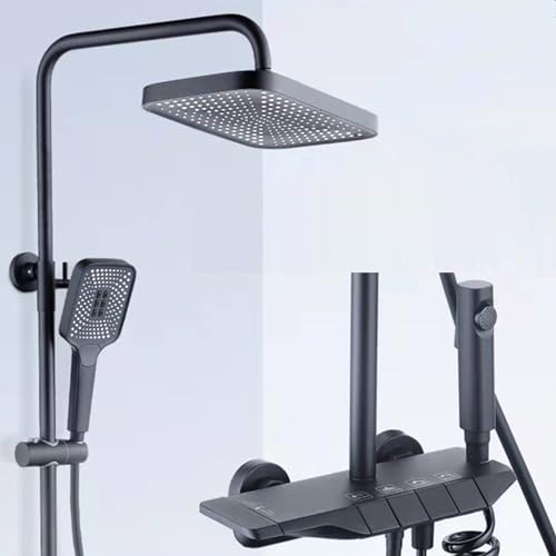 Thermostatischer Duschmischer -Set, Höhenverstellbares Duschsystem 4 Funktion Bad Duschhahn mit quadratischer Überkopf -Niederschlagsdusche und Hochdruck 3 -Modus Handheld -Dusche (Balck) von FDTMGW