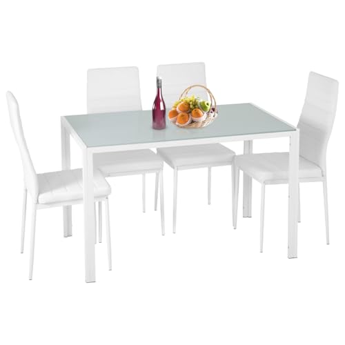 FDW Esstisch Set Glas Esszimmertisch Set für kleine Räume Küchentisch und Stühle für 4 Tisch mit Stühlen Wohnmöbel Rechteckig Modern (Weißes Glas) von FDW
