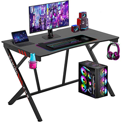 FDW Gaming Schreibtisch Gaming Tisch 114,8 cm B x 73,7 cm T PC Computer Schreibtisch Home Office Schreibtisch Tisch mit Getränkehalter Kopfhörerhaken Gamer Workstation Spieltisch für Jungen Mädchen von FDW