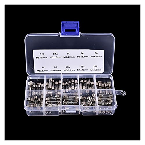 FDYZCIYI 100 Stück/Karton 250 V 0,2 A bis 20 A Glas Quick Shot Fast Blow Glasrohr Sicherungen Auto Sortiment Kit 5 x 20 mm von FDYZCIYI
