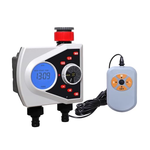 FDYZCIYI Automatischer Bewässerungstimer for den Garten mit Zwei Ausgängen, digitales elektronisches Magnetventil sowie Regensensor und Feuchtigkeitssensor(with Humidity Sensor) von FDYZCIYI