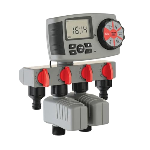 FDYZCIYI Automatisches 4-Zonen-Bewässerungssystem, Bewässerungstimer, Gartenwasser-Timer-Steuerungssystem mit 2 Magnetventilen(Green2) von FDYZCIYI