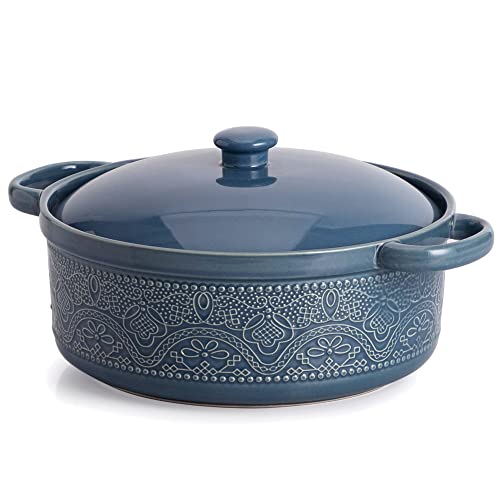 FE Auflaufformen mit Deckel, 2L Runde Auflaufform für die Küche zu Hause, 21 cm Lace Emboss Backform für Abendessen, Bankett und Party(Blau) von FE FUN ELEMENTS