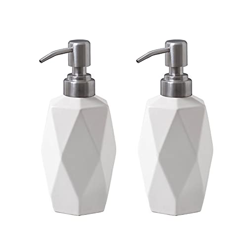 Seifenspender 350 ml Keramik Lotionspender Porzellan Flüssigseifenpumpe für Küche Badezimmer Waschraum (weiß x 2) von FE FUN ELEMENTS