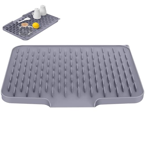 FEADBYT Abtropfmatte Geschirr Silikon, 40 x 32 cm Abtropfmatte Spüle, Geschirr Abtropfmatte Mit Eingebauter Ablass, Drainagematte in doppelseitiger Ausführung, für Haushalt, Küche, Bad(Grau) von FEADBYT