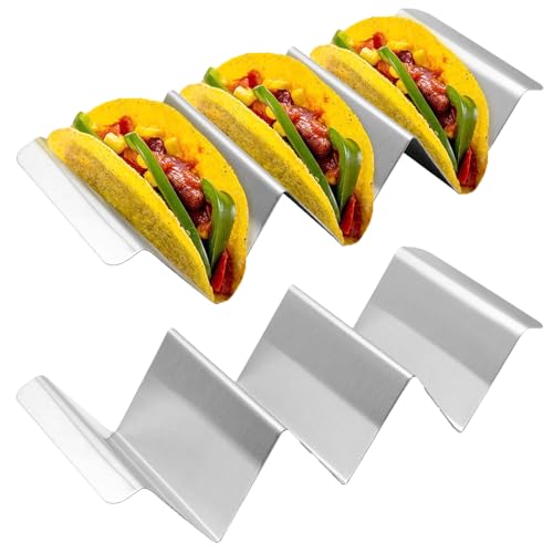 FEADBYT Edelstahl Taco Ständer 2 Stück Tray Holder Hält Familien Partys Picknick Taco Rack für Halten Tacos, Hot Dogs, Sandwiches und Pfannkuchen, Für Restaurant, Zuhause,Picknick, Party von FEADBYT