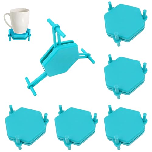 FEADBYT Kaffeetassen Organizer, 6 Stücke Tassen Organizer, Stapelbare Tassenaufbewahrung, Sechseckiger Kunststoff Untersetzer, Regal, Für Becher, Teetassen und Kaffeetassen, Platzsparend (Blau) von FEADBYT