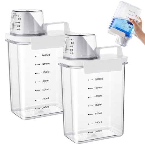 Waschmittel Aufbewahrung, 2 Stück 1800ml Luftdichter Waschmittelspender mit Messbecher, Waschpulver Aufbewahrung, Transparente Waschpulver Aufbewahrungsbox von FEADBYT