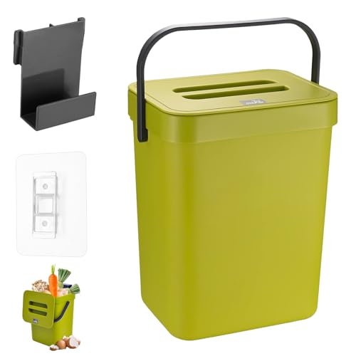 Hängender Mülleimer, 3L Hängender Küchenmüllbehälter, 16,1x13x20,5cm Mülleimer für Arbeitsplatte, Nicht Perforiertes Hängendes Müllloch, Wandmontierter Mülleimer, Vollfarbiger Papierkorb, Grün von FEADBYT