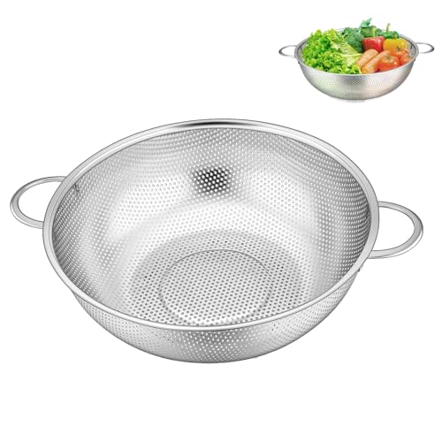 Küchensieb mit Griffen, Ø 22cm Edelstahl Nudelsieb,mit Verstärktem Griff, Siebkorb über, Für Nudeln Abtropfen, Gemüse und Obst, Reis, Spülmaschinenfest,Silbrig von FEADBYT