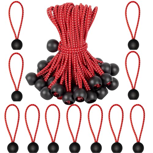 Planenspanner mit Kugel,50 Stück Spanngummis mit Kugel,Gummispanner Zeltgummis Expanderschlingen,Planenspanner mit Kugel 15cm,Gummischlaufen für Zelt Banner(Rötliches Weiß) von FEADBYT