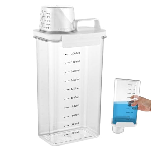 Waschmittel Aufbewahrung, 2300ml Luftdichter Waschmittelspender mit Messbecher, Mehrzweck Waschmittelbox, Transparente Waschpulver Aufbewahrungsbox, für Wäschereien von FEADBYT