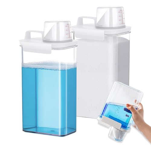 Waschmittel Aufbewahrung, Luftdichter Waschmittelspender mit Messbecher, Mehrzweck Waschmittelbox, Transparente Waschpulver Aufbewahrungsbox, für Wäschereien (2300ml-Ohne Skala-2Stück) von FEADBYT