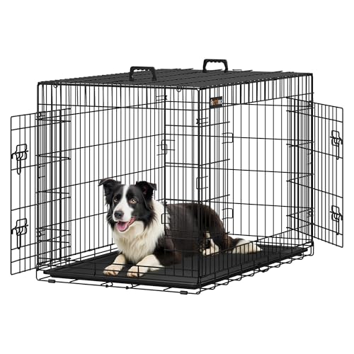 Feandrea Hundekäfig, klappbar, mit 2 Türen, ausziehbare Kunststoffschale, 107 x 70 x 77,5 cm, XL, schwarz PPD42H von Feandrea