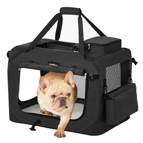 Feandrea Hundebox faltbar, Transportbox Hund, S, Hundetasche, Oxford-Gewebe, Netzstoff, atmungsaktiv tragbar transportabel, Metallrahmen, mit Griffen, Taschen, 50 x 35 x 35 cm, schwarz PDC50H von Feandrea